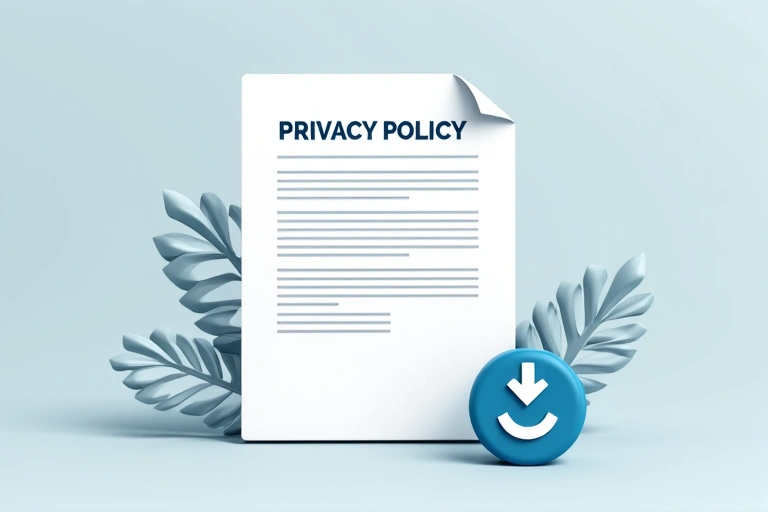 Ilustración de un documento de política de privacidad con un icono de actualización