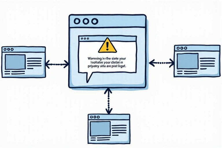Ilustración de enlaces web salientes y una advertencia de privacidad